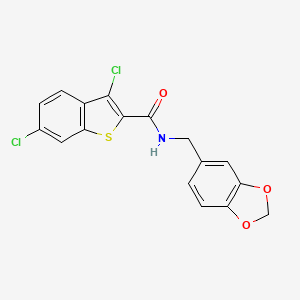 molecular formula C17H11Cl2NO3S B3477947 N-(1,3-benzodioxol-5-ylmethyl)-3,6-dichloro-1-benzothiophene-2-carboxamide 