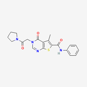 molecular formula C20H20N4O3S B3478036 5-methyl-4-oxo-3-[2-oxo-2-(1-pyrrolidinyl)ethyl]-N-phenyl-3,4-dihydrothieno[2,3-d]pyrimidine-6-carboxamide 