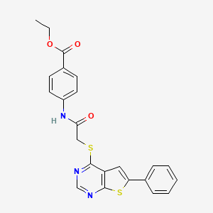 molecular formula C23H19N3O3S2 B3478043 ethyl 4-({[(6-phenylthieno[2,3-d]pyrimidin-4-yl)thio]acetyl}amino)benzoate 