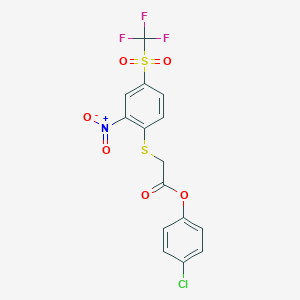 molecular formula C15H9ClF3NO6S2 B3478524 4-chlorophenyl ({2-nitro-4-[(trifluoromethyl)sulfonyl]phenyl}thio)acetate 