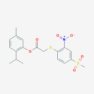 molecular formula C19H21NO6S2 B3478549 2-isopropyl-5-methylphenyl {[4-(methylsulfonyl)-2-nitrophenyl]thio}acetate 