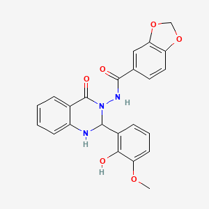molecular formula C23H19N3O6 B3478754 N-[2-(2-hydroxy-3-methoxyphenyl)-4-oxo-1,4-dihydro-3(2H)-quinazolinyl]-1,3-benzodioxole-5-carboxamide 