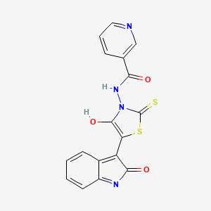 molecular formula C17H10N4O3S2 B3479123 N-[4-oxo-5-(2-oxo-1,2-dihydro-3H-indol-3-ylidene)-2-thioxo-1,3-thiazolidin-3-yl]nicotinamide 