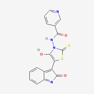 molecular formula C17H10N4O3S2 B3479123 3-Pyridinecarboxamide, N-[5-(1,2-dihydro-2-oxo-3H-indol-3-ylidene)-4-oxo-2-thioxo-3-thiazolidinyl]- 