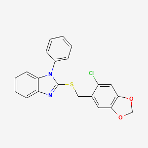 molecular formula C21H15ClN2O2S B3479183 2-{[(6-CHLORO-2H-1,3-BENZODIOXOL-5-YL)METHYL]SULFANYL}-1-PHENYL-1H-1,3-BENZODIAZOLE 