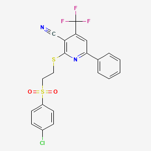 2-({2-[(4-chlorophenyl)sulfonyl]ethyl}thio)-6-phenyl-4-(trifluoromethyl)nicotinonitrile