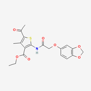 molecular formula C19H19NO7S B3479680 ethyl 5-acetyl-2-{[(1,3-benzodioxol-5-yloxy)acetyl]amino}-4-methylthiophene-3-carboxylate 