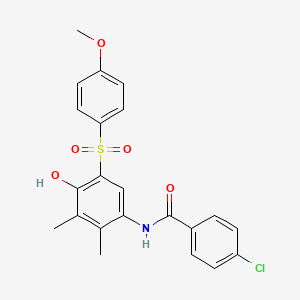 molecular formula C22H20ClNO5S B3479697 4-chloro-N-{4-hydroxy-5-[(4-methoxyphenyl)sulfonyl]-2,3-dimethylphenyl}benzamide 