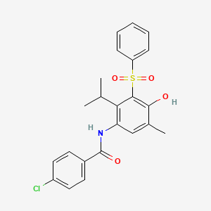 molecular formula C23H22ClNO4S B3479706 4-chloro-N-[4-hydroxy-2-isopropyl-5-methyl-3-(phenylsulfonyl)phenyl]benzamide 