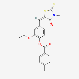 molecular formula C21H19NO4S2 B3479880 2-ethoxy-4-[(3-methyl-4-oxo-2-thioxo-1,3-thiazolidin-5-ylidene)methyl]phenyl 4-methylbenzoate 