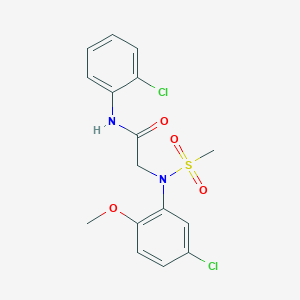 molecular formula C16H16Cl2N2O4S B3479995 N~2~-(5-chloro-2-methoxyphenyl)-N~1~-(2-chlorophenyl)-N~2~-(methylsulfonyl)glycinamide 