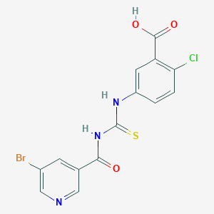 molecular formula C14H9BrClN3O3S B3480050 5-[({[(5-bromo-3-pyridinyl)carbonyl]amino}carbonothioyl)amino]-2-chlorobenzoic acid 