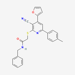 molecular formula C26H21N3O2S B3480198 N-benzyl-2-{[3-cyano-4-(2-furyl)-6-(4-methylphenyl)-2-pyridinyl]thio}acetamide 