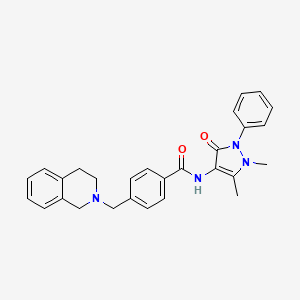 molecular formula C28H28N4O2 B3480273 4-(3,4-dihydro-2(1H)-isoquinolinylmethyl)-N-(1,5-dimethyl-3-oxo-2-phenyl-2,3-dihydro-1H-pyrazol-4-yl)benzamide 