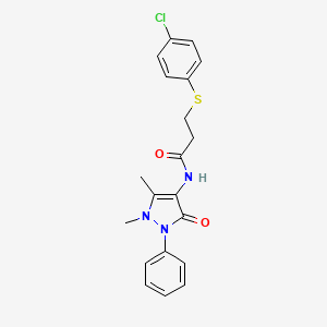 molecular formula C20H20ClN3O2S B3480318 3-[(4-chlorophenyl)thio]-N-(1,5-dimethyl-3-oxo-2-phenyl-2,3-dihydro-1H-pyrazol-4-yl)propanamide 