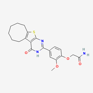 molecular formula C21H23N3O4S B3480456 2-[4-(4-hydroxy-5,6,7,8,9,10-hexahydrocycloocta[4,5]thieno[2,3-d]pyrimidin-2-yl)-2-methoxyphenoxy]acetamide 