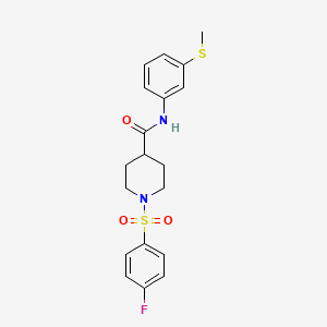 molecular formula C19H21FN2O3S2 B3480535 1-[(4-fluorophenyl)sulfonyl]-N-[3-(methylthio)phenyl]-4-piperidinecarboxamide 