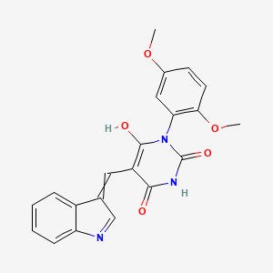 molecular formula C21H17N3O5 B3480610 1-(2,5-dimethoxyphenyl)-5-(1H-indol-3-ylmethylene)-2,4,6(1H,3H,5H)-pyrimidinetrione 
