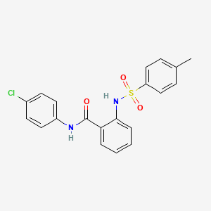 molecular formula C20H17ClN2O3S B3480677 N-(4-chlorophenyl)-2-{[(4-methylphenyl)sulfonyl]amino}benzamide 