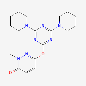 molecular formula C18H25N7O2 B3480781 6-[(4,6-di-1-piperidinyl-1,3,5-triazin-2-yl)oxy]-2-methyl-3(2H)-pyridazinone 
