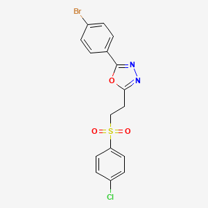 molecular formula C16H12BrClN2O3S B3481051 2-(4-bromophenyl)-5-{2-[(4-chlorophenyl)sulfonyl]ethyl}-1,3,4-oxadiazole 