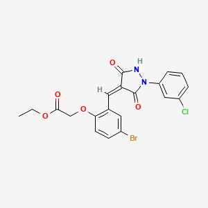 molecular formula C20H16BrClN2O5 B3481176 ethyl (4-bromo-2-{[1-(3-chlorophenyl)-3,5-dioxo-4-pyrazolidinylidene]methyl}phenoxy)acetate 