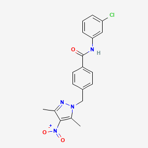 molecular formula C19H17ClN4O3 B3481184 N-(3-chlorophenyl)-4-[(3,5-dimethyl-4-nitro-1H-pyrazol-1-yl)methyl]benzamide 