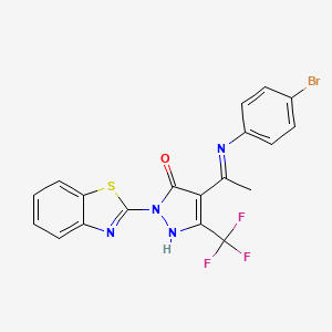 molecular formula C19H12BrF3N4OS B3481235 2-(1,3-benzothiazol-2-yl)-4-{1-[(4-bromophenyl)amino]ethylidene}-5-(trifluoromethyl)-2,4-dihydro-3H-pyrazol-3-one 