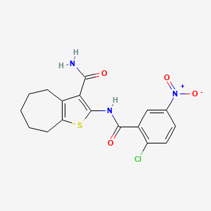molecular formula C17H16ClN3O4S B3481242 2-[(2-chloro-5-nitrobenzoyl)amino]-5,6,7,8-tetrahydro-4H-cyclohepta[b]thiophene-3-carboxamide 