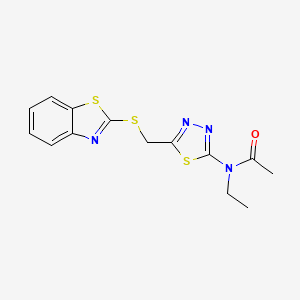 molecular formula C14H14N4OS3 B3481471 N-{5-[(1,3-benzothiazol-2-ylthio)methyl]-1,3,4-thiadiazol-2-yl}-N-ethylacetamide 