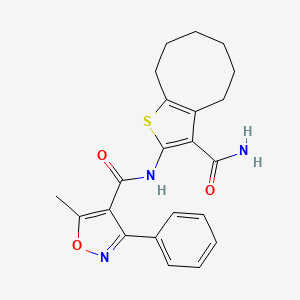 molecular formula C22H23N3O3S B3481601 N-[3-(aminocarbonyl)-4,5,6,7,8,9-hexahydrocycloocta[b]thien-2-yl]-5-methyl-3-phenyl-4-isoxazolecarboxamide 