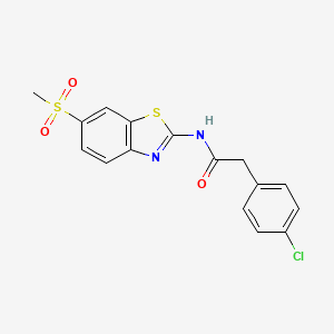 molecular formula C16H13ClN2O3S2 B3481680 2-(4-chlorophenyl)-N-[6-(methylsulfonyl)-1,3-benzothiazol-2-yl]acetamide 