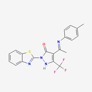 molecular formula C20H15F3N4OS B3481818 2-(1,3-benzothiazol-2-yl)-4-{1-[(4-methylphenyl)amino]ethylidene}-5-(trifluoromethyl)-2,4-dihydro-3H-pyrazol-3-one 