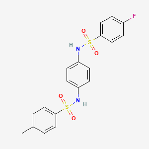 molecular formula C19H17FN2O4S2 B3481910 4-fluoro-N-(4-{[(4-methylphenyl)sulfonyl]amino}phenyl)benzenesulfonamide 