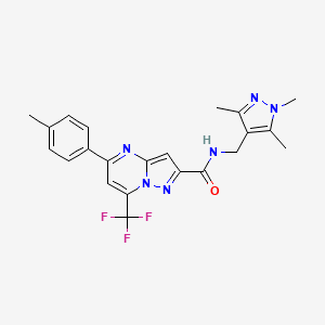 molecular formula C22H21F3N6O B3482002 5-(4-methylphenyl)-7-(trifluoromethyl)-N-[(1,3,5-trimethyl-1H-pyrazol-4-yl)methyl]pyrazolo[1,5-a]pyrimidine-2-carboxamide 