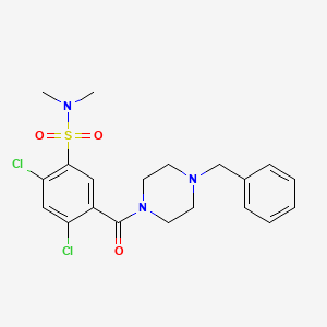 molecular formula C20H23Cl2N3O3S B3482018 5-[(4-benzyl-1-piperazinyl)carbonyl]-2,4-dichloro-N,N-dimethylbenzenesulfonamide 