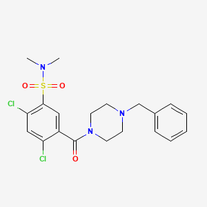 molecular formula C20H23Cl2N3O3S B3482018 5-(4-BENZYLPIPERAZINE-1-CARBONYL)-2,4-DICHLORO-N,N-DIMETHYLBENZENE-1-SULFONAMIDE 