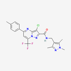 molecular formula C22H20ClF3N6O B3482041 3-chloro-5-(4-methylphenyl)-7-(trifluoromethyl)-N-[(1,3,5-trimethyl-1H-pyrazol-4-yl)methyl]pyrazolo[1,5-a]pyrimidine-2-carboxamide 