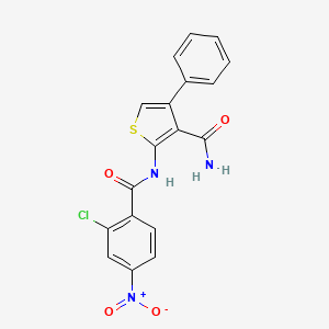 molecular formula C18H12ClN3O4S B3482244 2-[(2-chloro-4-nitrobenzoyl)amino]-4-phenyl-3-thiophenecarboxamide 