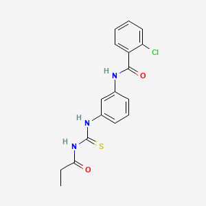 molecular formula C17H16ClN3O2S B3482321 2-chloro-N-(3-{[(propionylamino)carbonothioyl]amino}phenyl)benzamide 