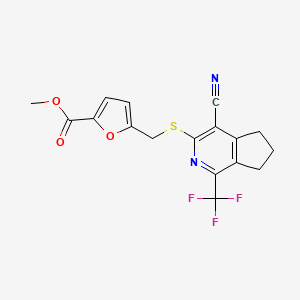 molecular formula C17H13F3N2O3S B3482382 METHYL 5-({[4-CYANO-1-(TRIFLUOROMETHYL)-6,7-DIHYDRO-5H-CYCLOPENTA[C]PYRIDIN-3-YL]SULFANYL}METHYL)-2-FUROATE 