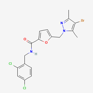 molecular formula C18H16BrCl2N3O2 B3482407 5-[(4-bromo-3,5-dimethyl-1H-pyrazol-1-yl)methyl]-N-(2,4-dichlorobenzyl)-2-furamide 