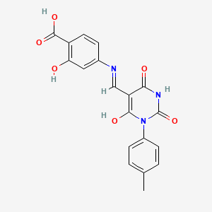 molecular formula C19H15N3O6 B3482493 2-hydroxy-4-({[1-(4-methylphenyl)-2,4,6-trioxotetrahydro-5(2H)-pyrimidinylidene]methyl}amino)benzoic acid 