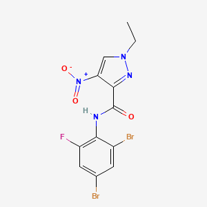 molecular formula C12H9Br2FN4O3 B3482650 N-(2,4-dibromo-6-fluorophenyl)-1-ethyl-4-nitro-1H-pyrazole-3-carboxamide 