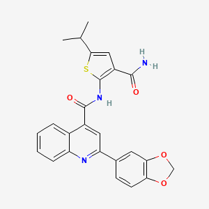 molecular formula C25H21N3O4S B3482902 N-[3-(aminocarbonyl)-5-isopropyl-2-thienyl]-2-(1,3-benzodioxol-5-yl)-4-quinolinecarboxamide 
