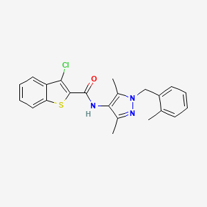 molecular formula C22H20ClN3OS B3483036 3-chloro-N-[3,5-dimethyl-1-(2-methylbenzyl)-1H-pyrazol-4-yl]-1-benzothiophene-2-carboxamide 