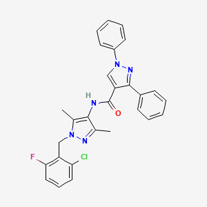 molecular formula C28H23ClFN5O B3483124 N-[1-(2-chloro-6-fluorobenzyl)-3,5-dimethyl-1H-pyrazol-4-yl]-1,3-diphenyl-1H-pyrazole-4-carboxamide 