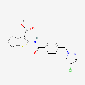 molecular formula C20H18ClN3O3S B3483156 methyl 2-({4-[(4-chloro-1H-pyrazol-1-yl)methyl]benzoyl}amino)-5,6-dihydro-4H-cyclopenta[b]thiophene-3-carboxylate 