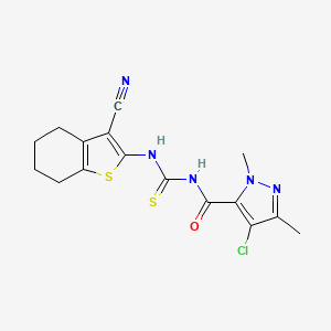 molecular formula C16H16ClN5OS2 B3483164 4-chloro-N-{[(3-cyano-4,5,6,7-tetrahydro-1-benzothien-2-yl)amino]carbonothioyl}-1,3-dimethyl-1H-pyrazole-5-carboxamide 