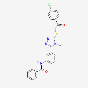 molecular formula C25H21ClN4O2S B3483338 N-[3-(5-{[2-(4-chlorophenyl)-2-oxoethyl]thio}-4-methyl-4H-1,2,4-triazol-3-yl)phenyl]-2-methylbenzamide 